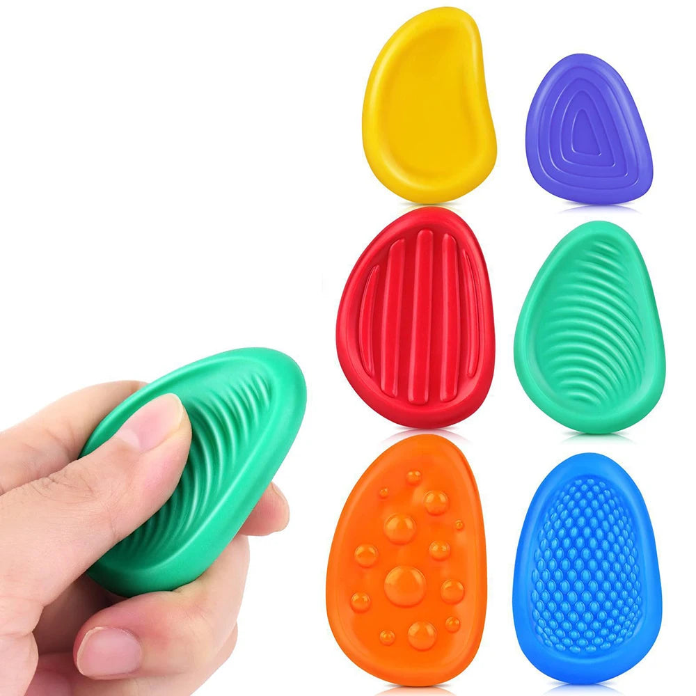 Sensory Fidget Toys Stone for Kids 6 Pack Textured Soft Worry Stone for Autism ADHD Teens Anxiety Stress Relief Toys Set