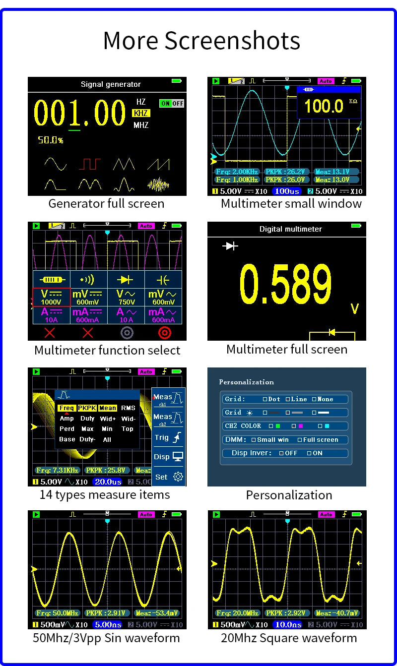 ZEEWEII DSO3D12 3.2 Inch Desktop Digital Oscilloscope 120M Bandwidth Dual Channel Multimeter and Signal generator 3 in 1