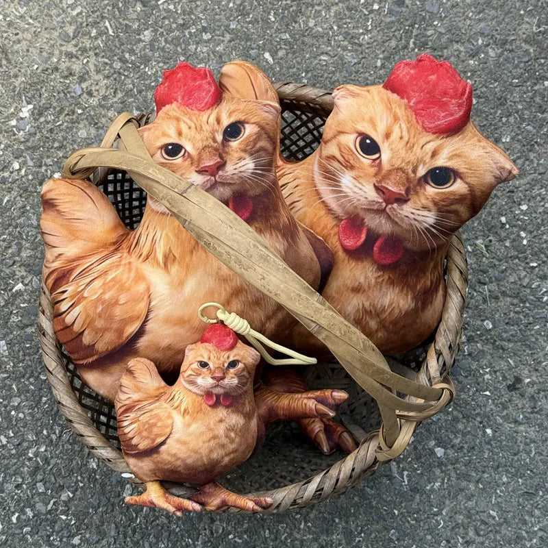 Funny Cat Head Chicken Body Plush Pillow Weird Meme Stuffed Cushion Creative Weirdcore Animal Doll for Gifts.