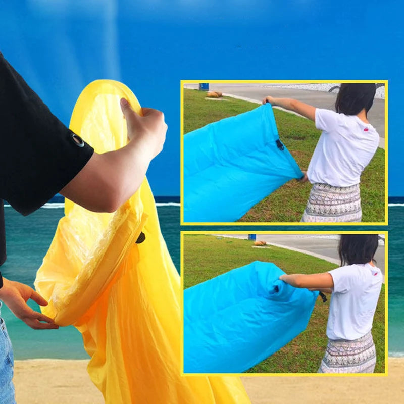 Outdoor Lazy Inflatable Sofa Air Bed Single Lounge Chair Portable Camping Lunch Break No Need for Inflation Folding Portable