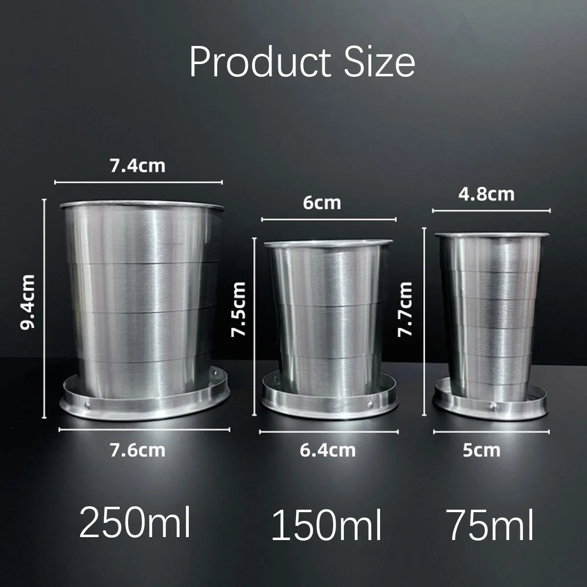 Stainless Steel Folding Cup Portable Water Drinking Cup Retractable Telescopic Collapsible Cups For Outdoor Travel With Keychain