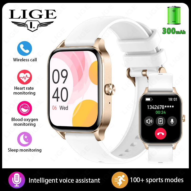LIGE Smart Watch Answer/Make Call 1.85" Smartwatch for Android iOS Heart Rate Sleep Monitor Pedometer Waterproof Fitness Watches