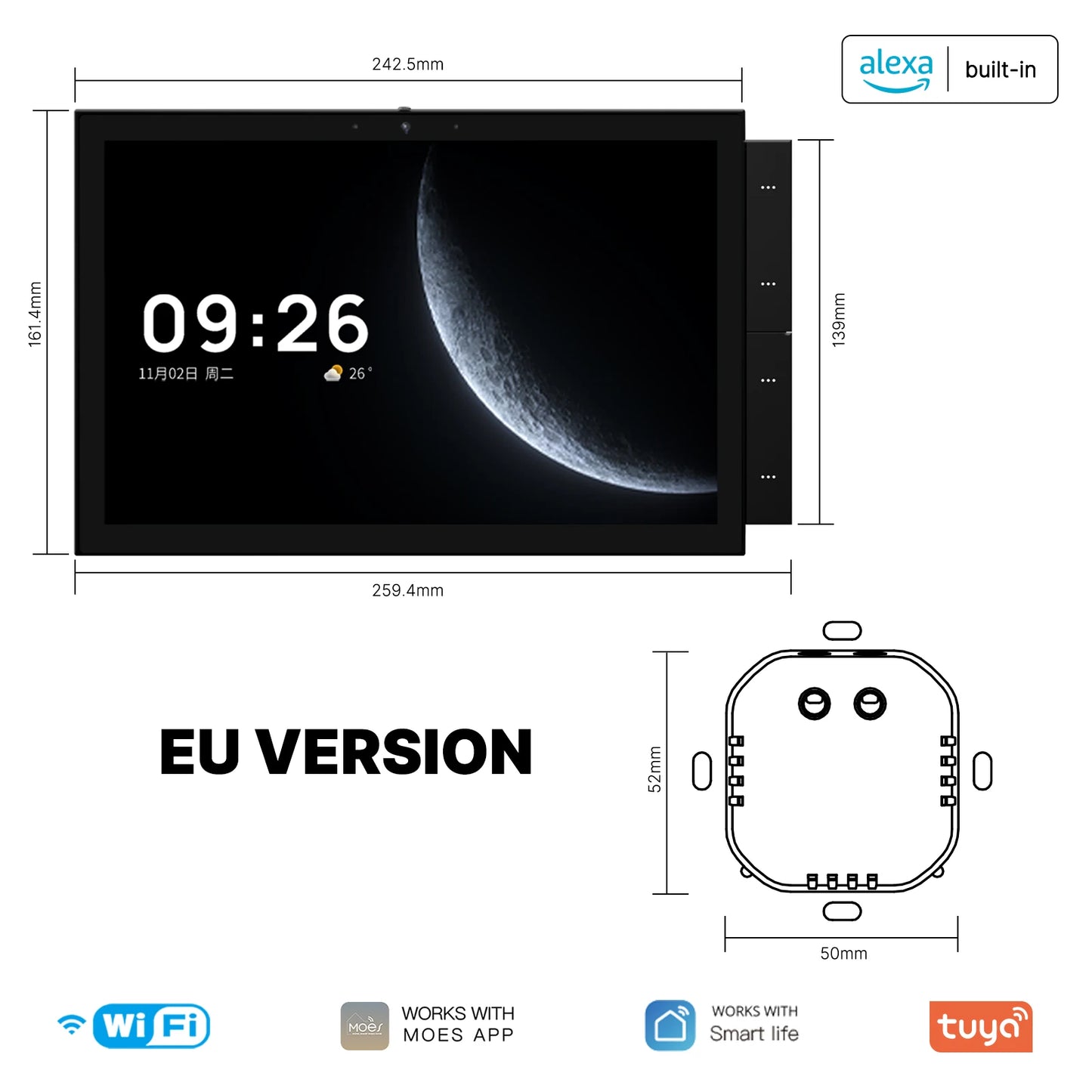 MOES Tuya Smart Home Control Panel Max 10.1inch Touch Screen with Bluetooth Zigbee Gateway Built-in Building Intercom Compatible