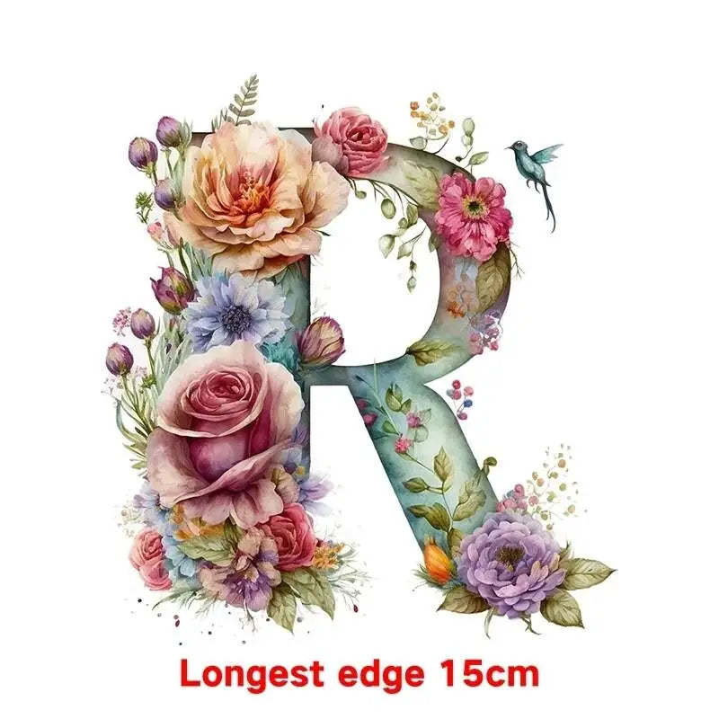 15cm Cartoon Flower Alphabet Heat Transfer Heat Press Printed Accessories PatchDIY children's clothing decoration sticker