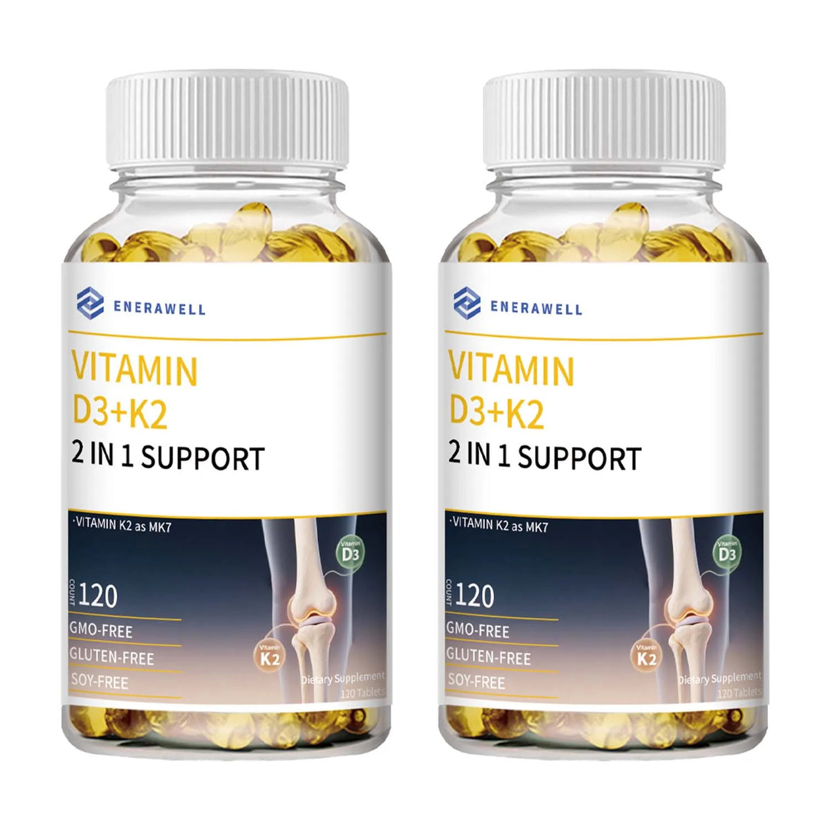 Vitamin D3 K2 MK‑7 Supplement, Nutrient Support for Bone Wellness, Teeth, Heart Health & Immune Function 120 Capsules
