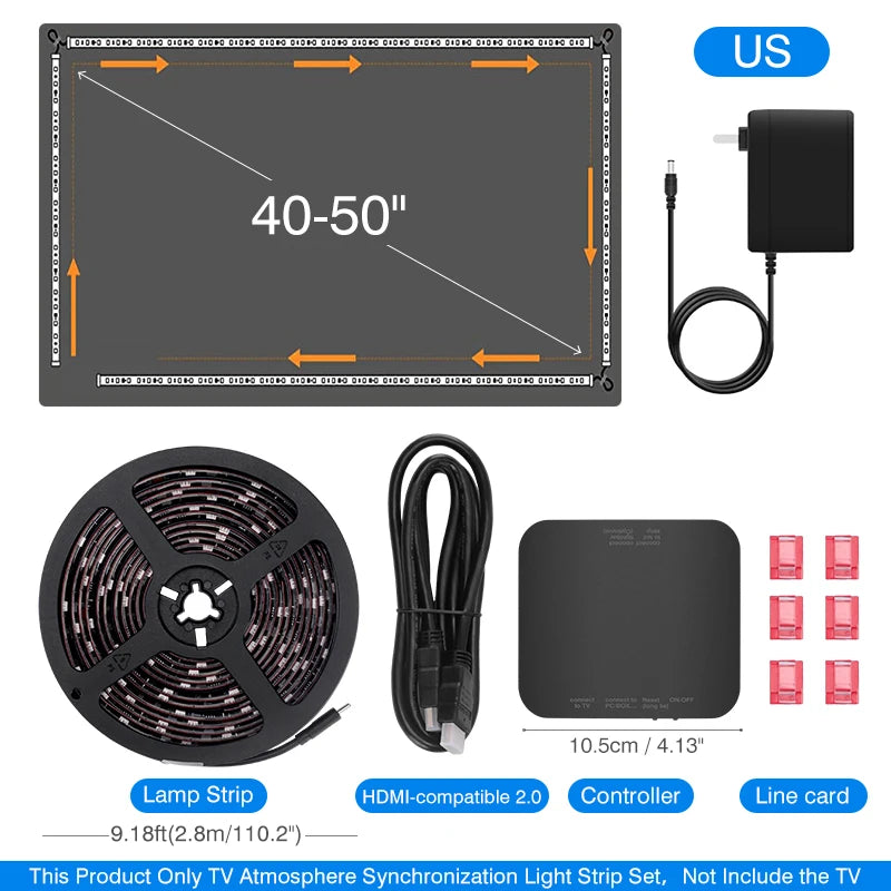 TV Ambient Backlight For 40-85Inch Color Real-Time Sync LED Light Strip For 4K HDMI-Compatible 2.0 Device Sync Box Light Kit