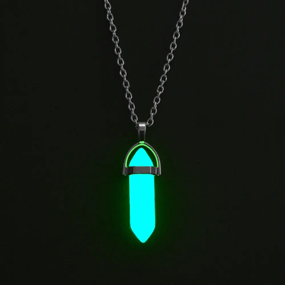 2Pcs/Set Luminous Hexagonal Column Heart Pendant Couple Magnetic Necklace Natural Stone Geometric Pendant Necklace Jewelry Gifts