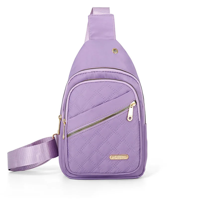 Leisure Quilted Crossbody Bag for Women Chest Bag with Earphone Hole Outdoor Hiking Sling Bag Suitable for Daily Use, Travel