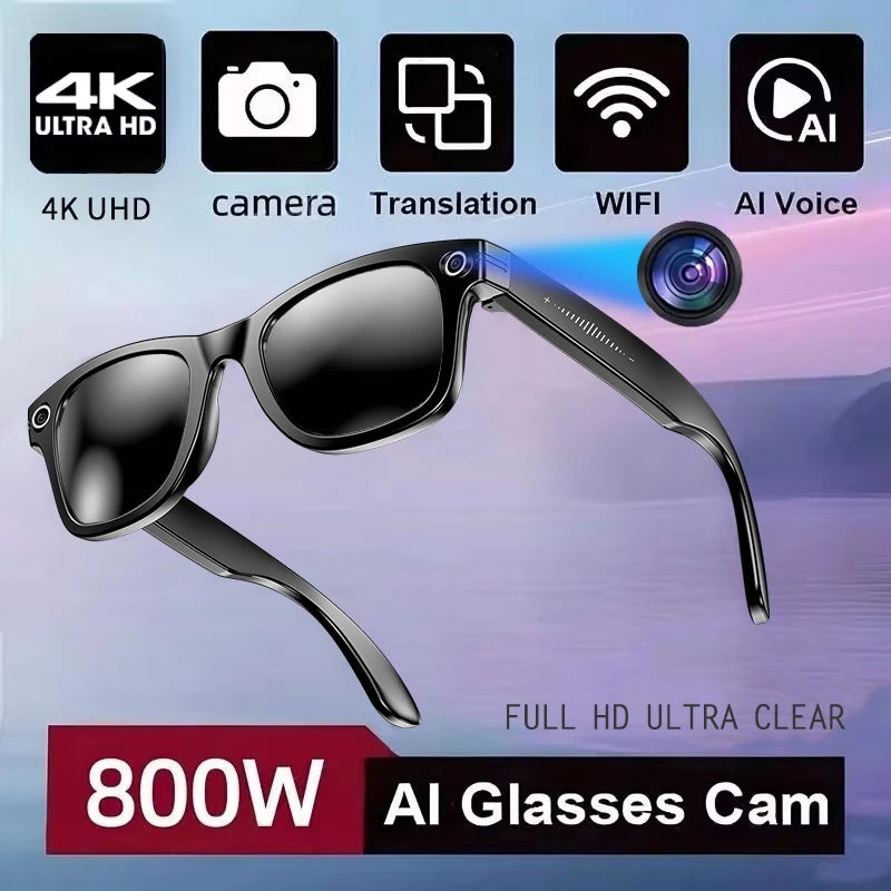 New Leisure Camera Smart Glasses 800W 32GB Memory AI Translation Voice Assistant Video Recording Men Anti Blue Light Sunglasses