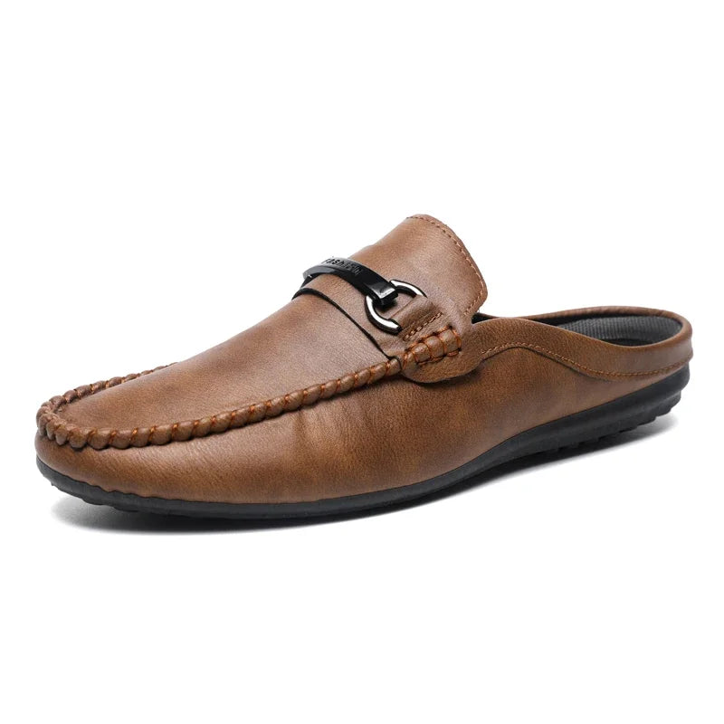 Summer Half Shoes For Men Comfortable Leather Casual Shoes Soft Flat Men's Loafers Lightweight Slip-on Shoes Man Daily Slippers