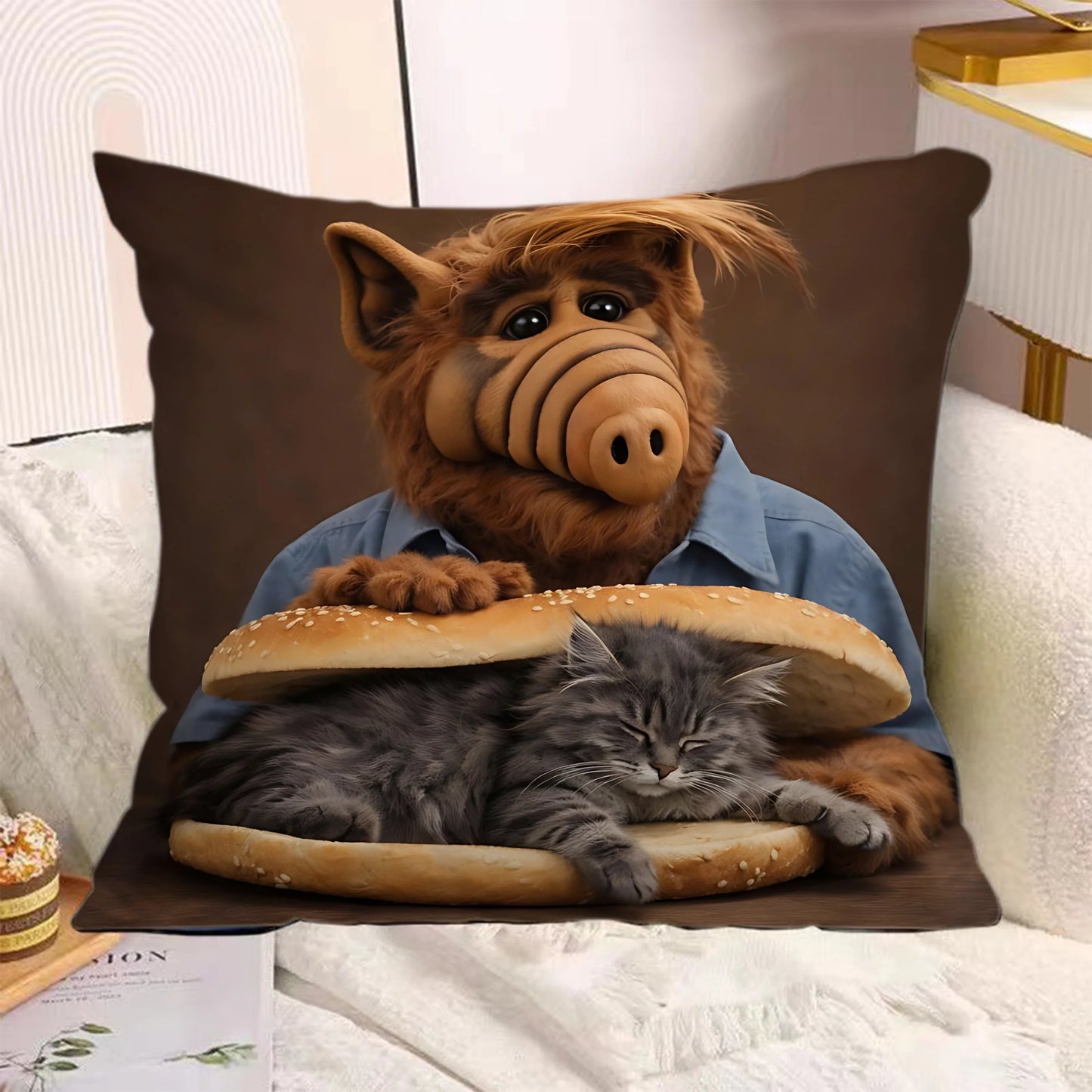 Classic TV Series A-Alf Pillow Covers Cartoon Sofa Decorative Home Double-sided Printing Short Plush Cute Cushion Cover