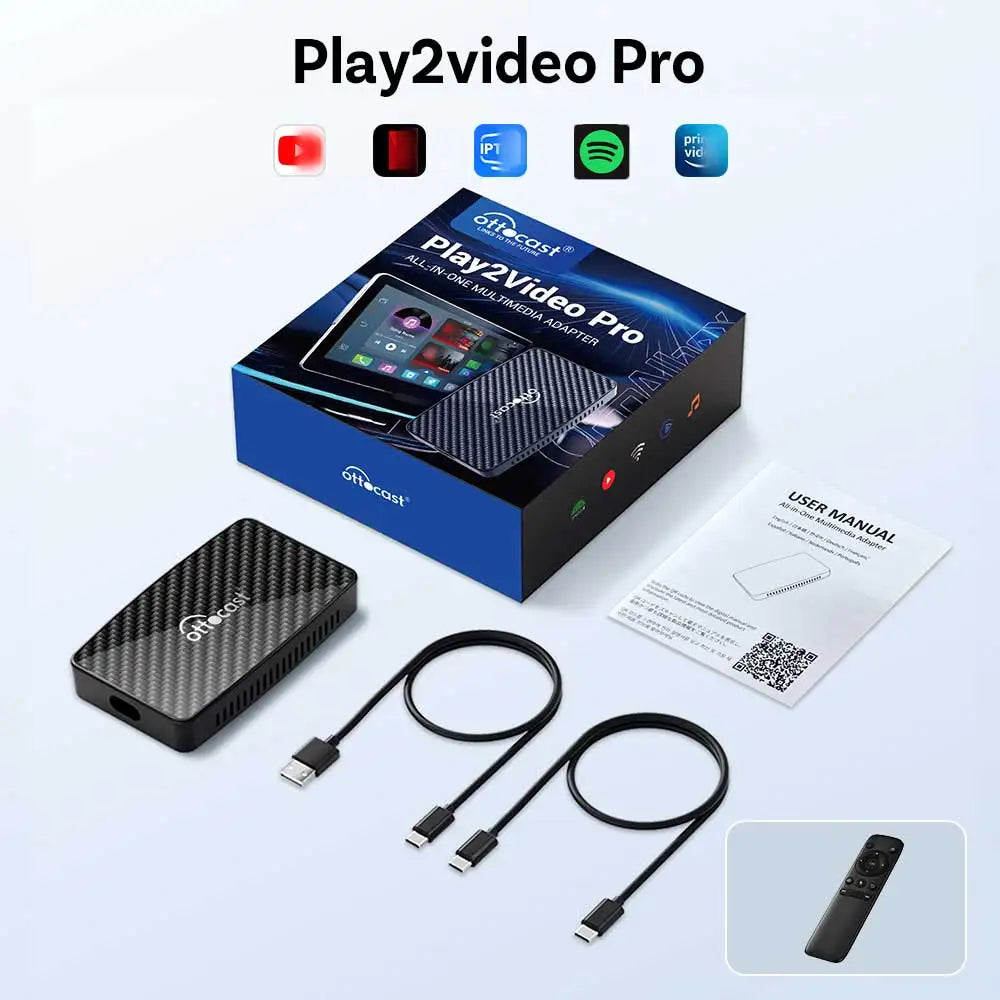 Ottocast Play2Video Pro 2026 Wireless Android Auto & CarPlay AI Box In-Car Video Streaming YouTube Netflix IPTV USB Plug & Play