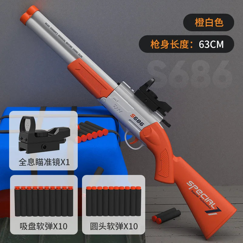 S686 Double-barreled Shotgun Soft Bullet Gun Toy Gun Two-shot 63cm Shotgun Model Manually Loaded