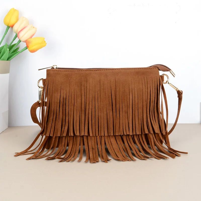 Vintage Tassel Crossbody Bags, Women's Versatile Shoulder Bag, Boho Style Fringe Square Purse, Ladies Handbags For Gift