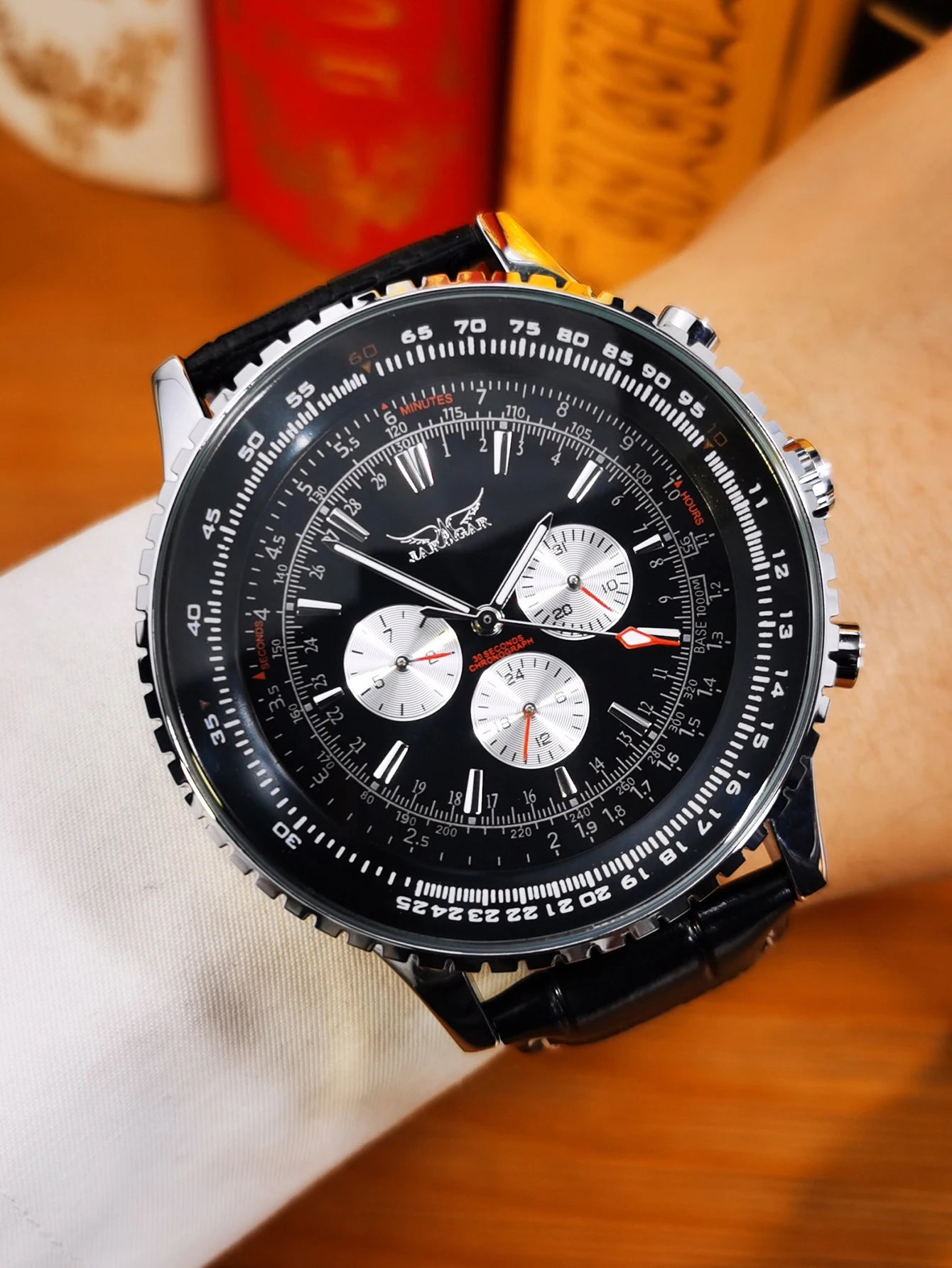 JARAGAR Pilot Automatic Watch for Men Military Multifunction Sub-Dials Mechanical Watches Top Brand Luxury Leather Strap Clock