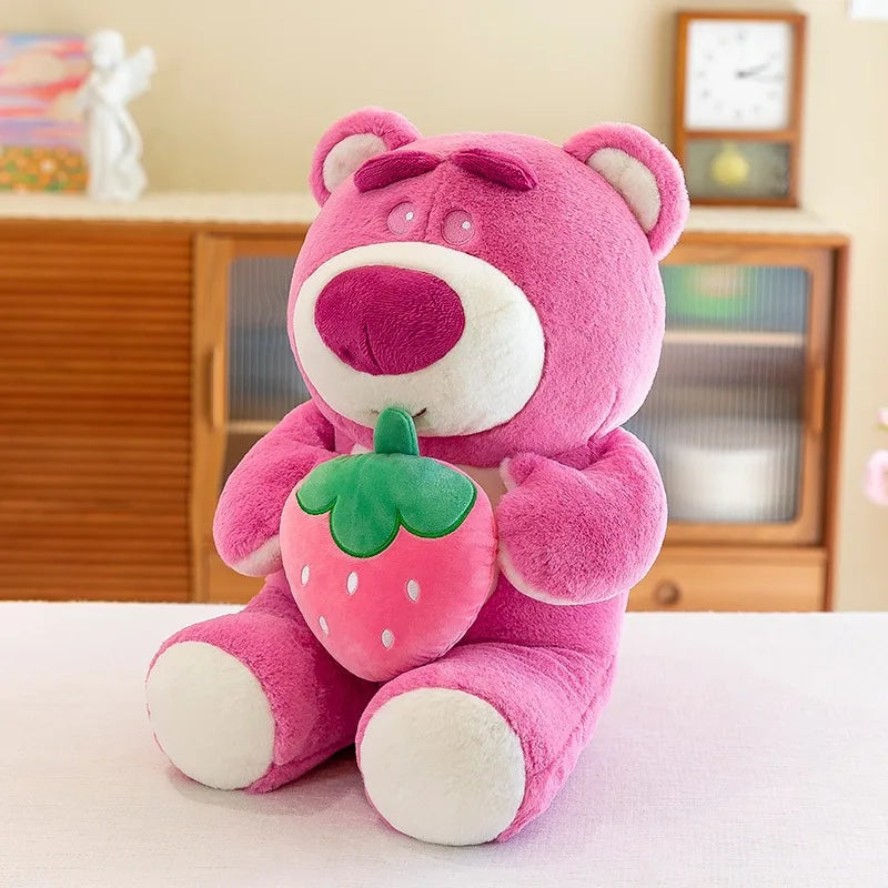 Disney Cute Hug Strawberry Bear Plush Toy Cartoon Anime Strawberry Bear Plush Doll Sleep Pillow Gift for Girlfriend's Birthday