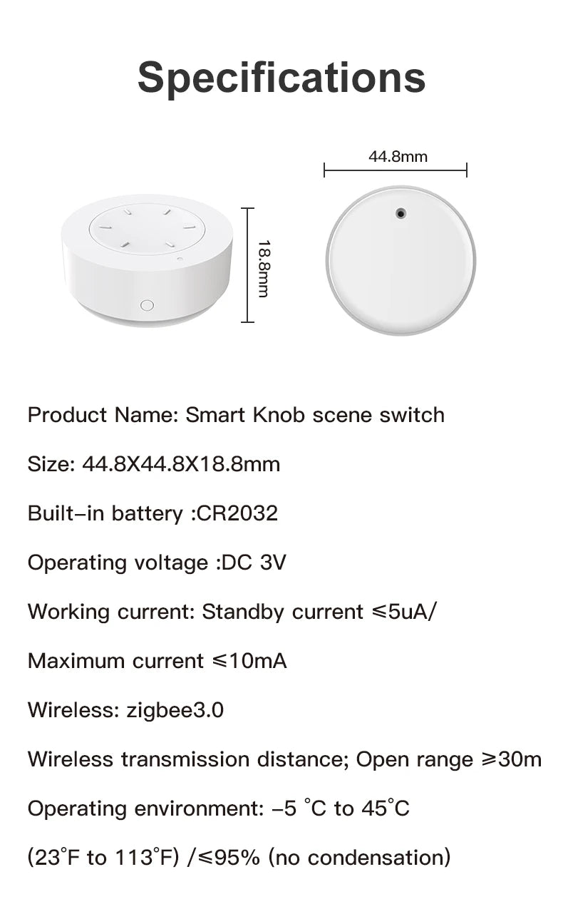 Tuya ZigBee Smart Knob Switch DIY Wireless Scene Button Rotatable Dimmer Switch Home Appliances Automation Linkage Remoter