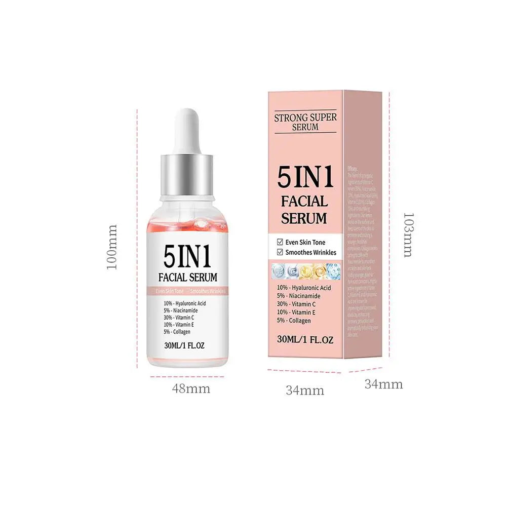 5 In 1 Face Serum Anti-Wrinkle Brightening Vitamin C Niacinamide Hyaluronic Acid Moisturizing Firming Facial Skin Care Essence