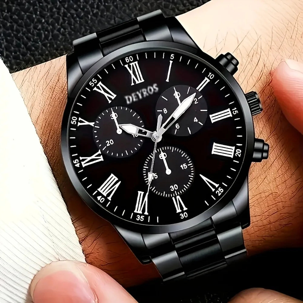 4pcs New Men's Business Fashion Round Quartz Watch Set Gifts for men
