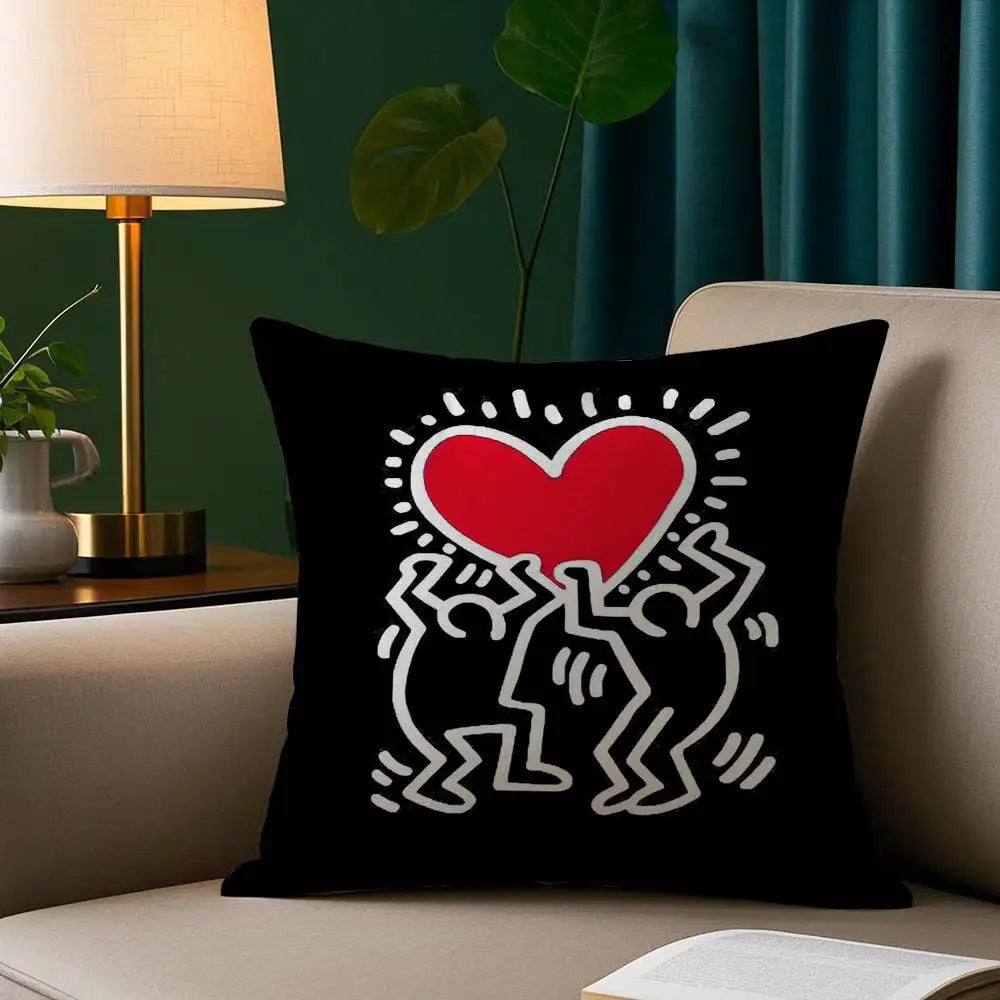 Funny K-Keith H-Harings Art Pillow Case Short Plush Print Cushion Cover Square Throw Pillow Covers Sofa Home Decor