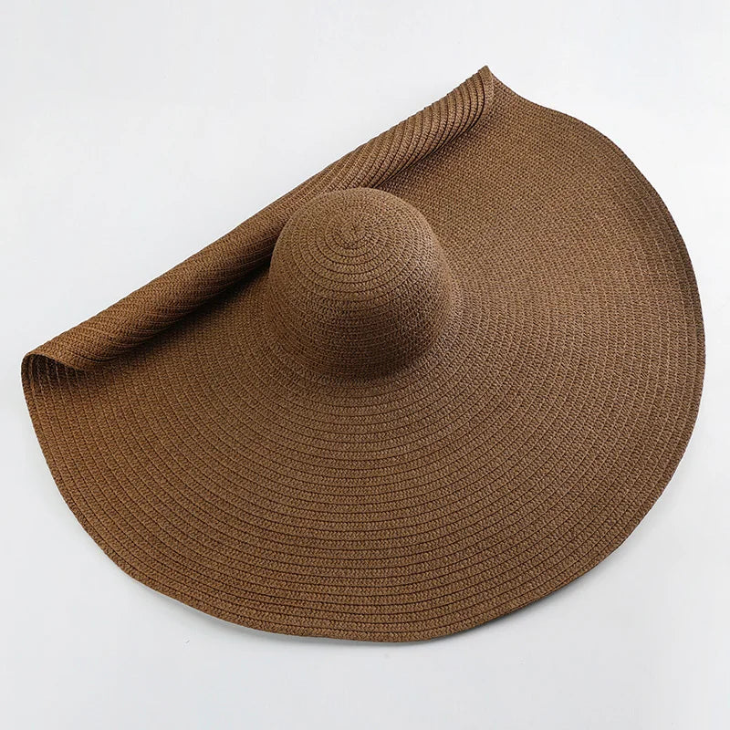 70cm Oversized Wide Brim Sun Hat Travel Large UV Protection Beach Straw Hats Women's Summer Floppy Foldable Chapeaux Wholesale