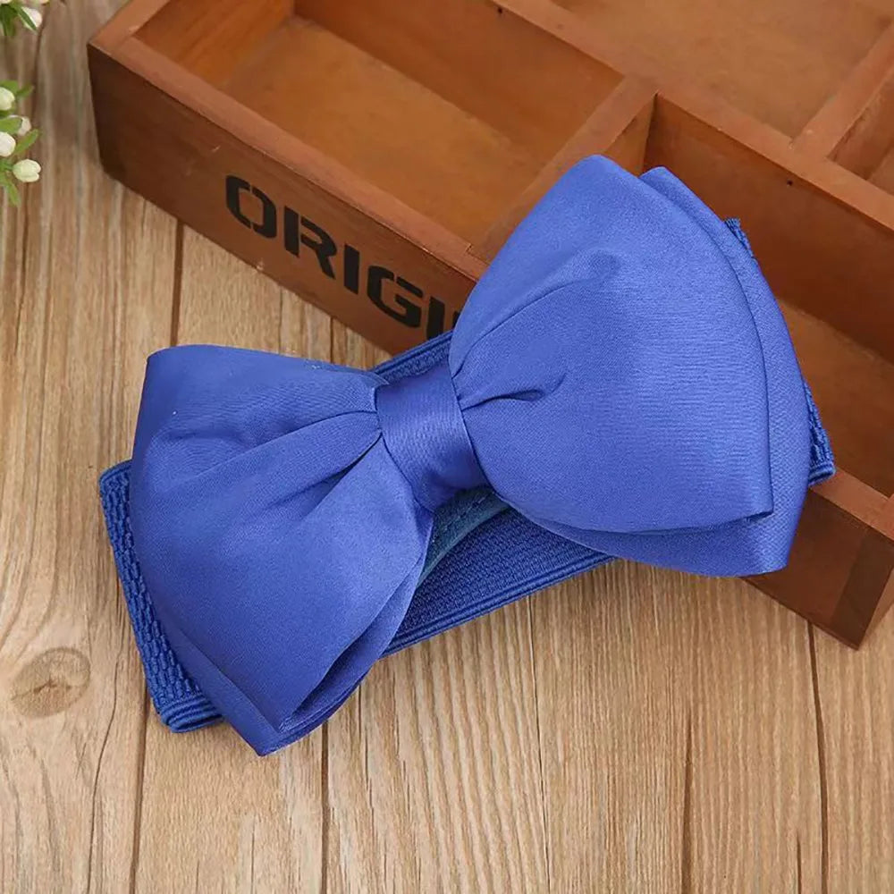 1Pcs New Big Bowknot Waist Belt Elastic Stretch Buckle Bow Waistband Wide Satin Bow Belt for Girls Lady Women