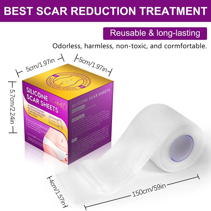 1.5M Silicone Scar Sheets Clear Scars Tape Strip Invisible Silicone Self-adhesive Patches for C-Section Surgery Keloid Burn Acne