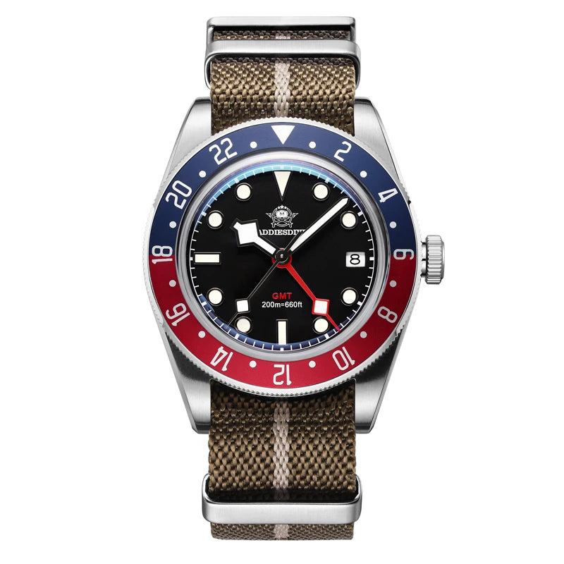 ADDIESDIVE Hot Sale GMT Movement Quartz Watch Stainless Steel Super Luminous 200M Diver Watches For Men AD2044 Relogio Masculino