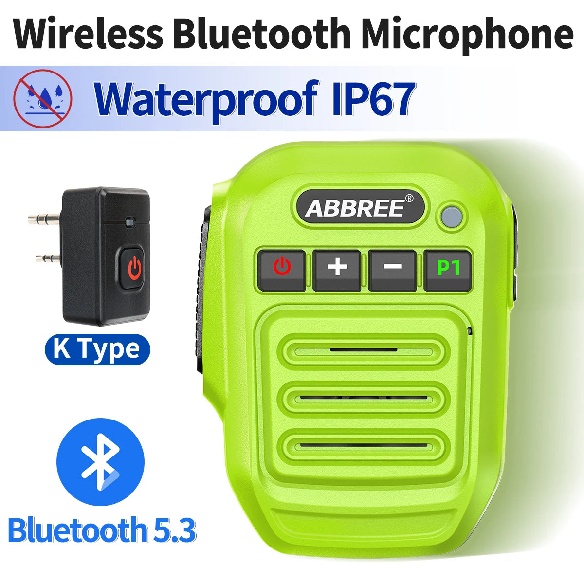 ABBREE Wireless Mic Bluetooth PTT Handsfree Speaker Microphone for Baofeng UV-5R UV-21 BF-888S Quansheng UV-K5(8) UV-5R Plus