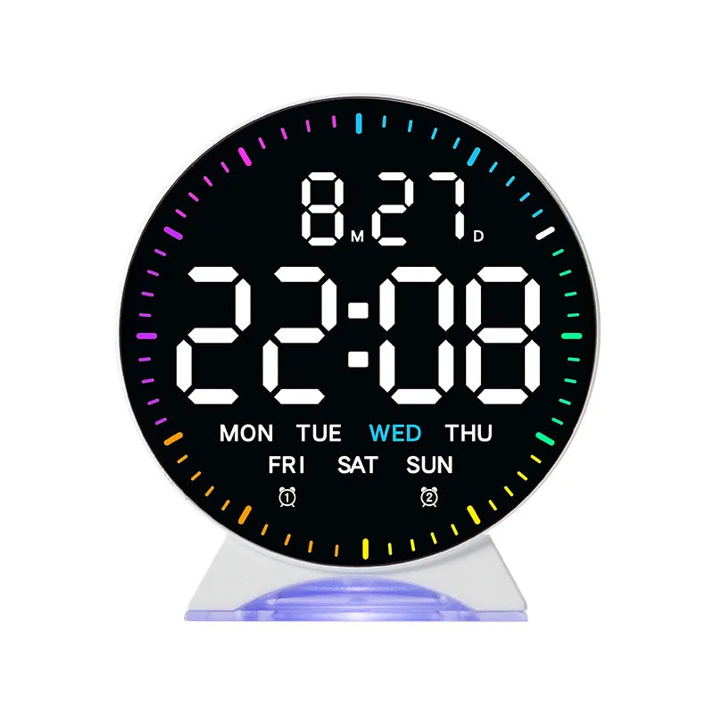 Digital Alarm Clock Week Date Second Hand Display Mood Light Dual Alarm Auto Dimmable Snooze Table Clock 12/24H DST LED Clock