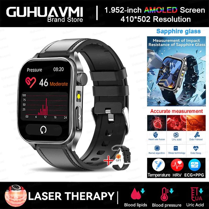 2026 New Non-Invasive Laser Treatment Three High Smart Watch ECG+PPG Blood Fat Uric Acid Health Diagnosis Smart Watches For Man