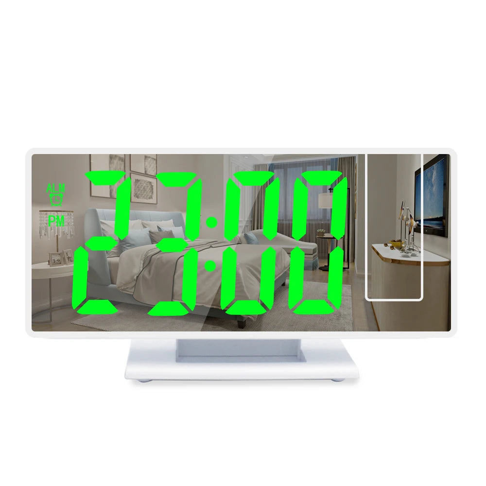 USB Powered Digital Alarm Clock 180° Arm Projection Alarm Clock Time Temperature Snooze Table Clock 12/24H Projector LED Clock