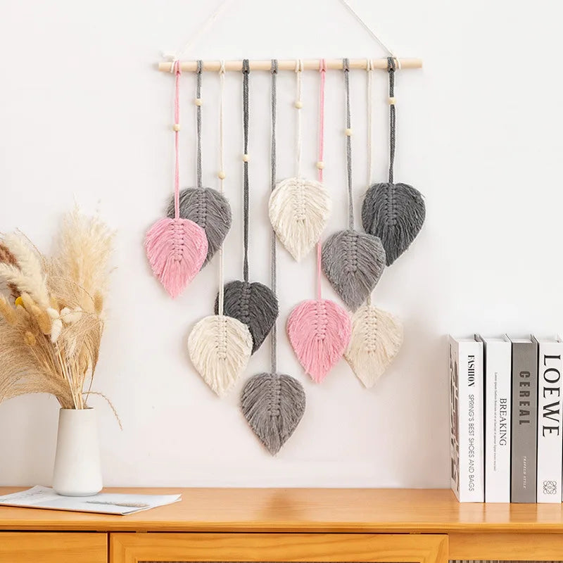 Handmade Woven Leaf Macrame Hanging Ornament Bohemian Cotton Rope Woven Walls Hanging Decoration For Bedroom Living Room Wall