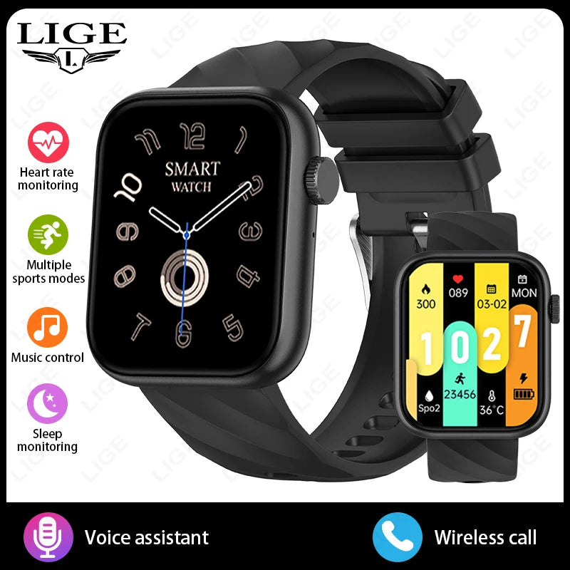 Smartwatch 1,83 cala dla mężczyzn i kobiet, dotykowy ekran, sportowy zegarek fitness, połączenia Bluetooth, cyfrowy smartwatch, wodoodporność IP68