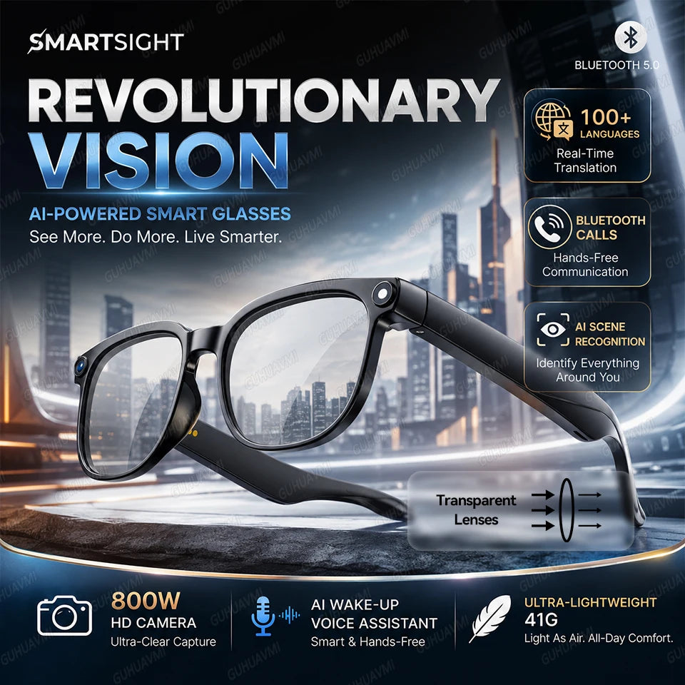 2026New 4K HD Photochromism AI Smart Glasses 800W Pixel Camera 1080P Video AI Chat Music Player Call AI Sports Smart Glasses Man