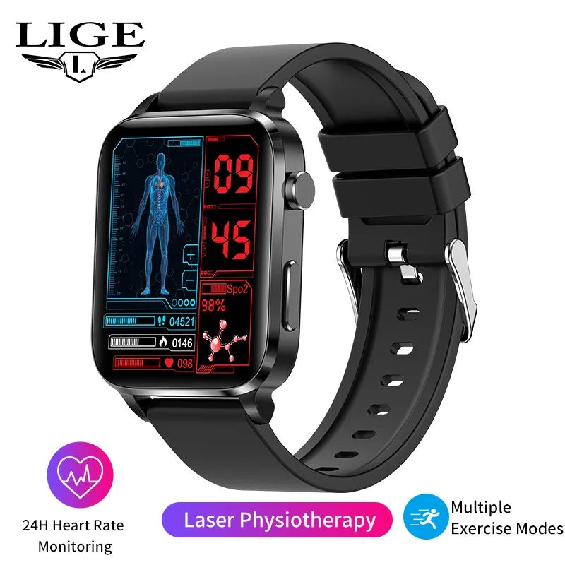 LIGE Nowy Smartwatch z Pomiarem Temperatury Ciała Damski Męski Ekran HD 360 Odbieranie Połączeń Wybieranie Połączeń Smartwatch Męskie Zegarki dla Kobiet Bransoletka