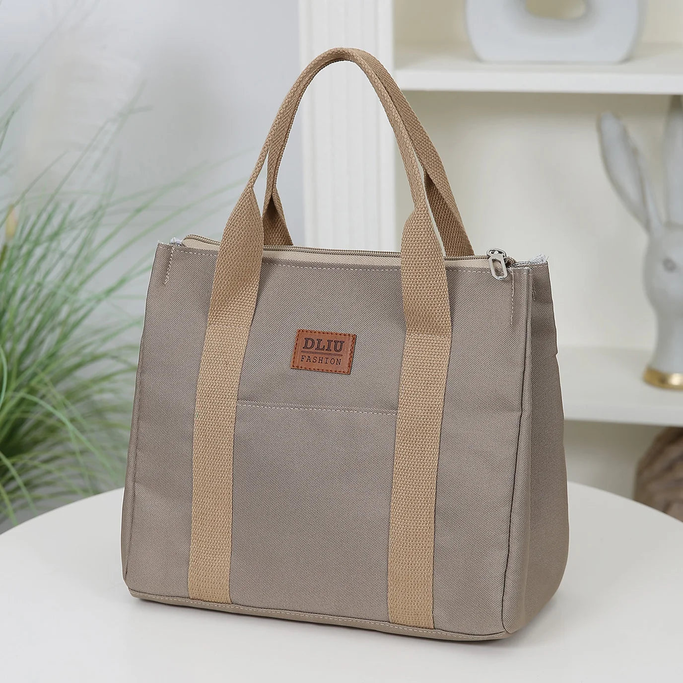 Solid Color Lunch Bag, Tote Bag with Foil Inner Zipper Closure Large Capacity Portable, Work, School, Utility Bag with Meals