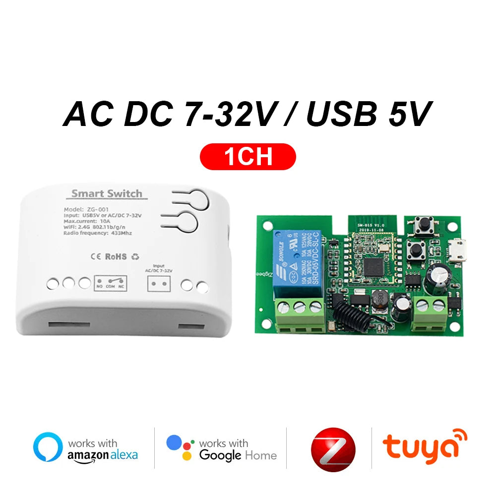ZIGBEE Tuya eWelink Smart Home Automation Appliance Controller 1/2/4CH Switch Module for Garage Doors, Lights, Motors, Curtains