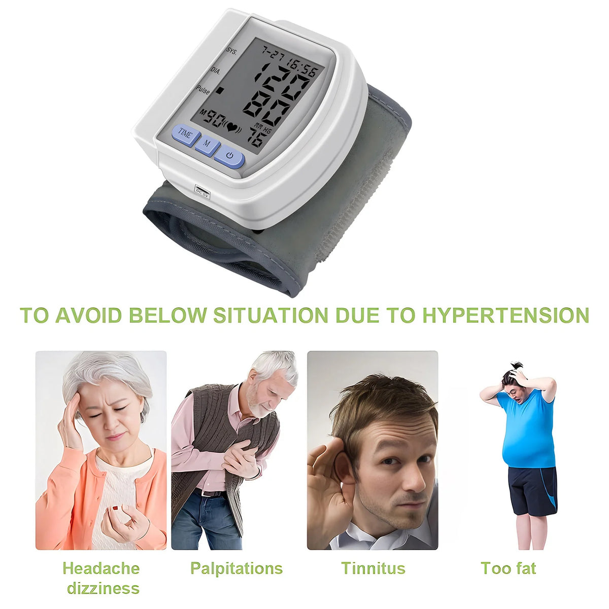 Medical Wrist Blood Pressure Monitor Bp Monitor Large LCD Display Blood Pressure Machine Adjustable Wrist Cuff Sphygmomanometer
