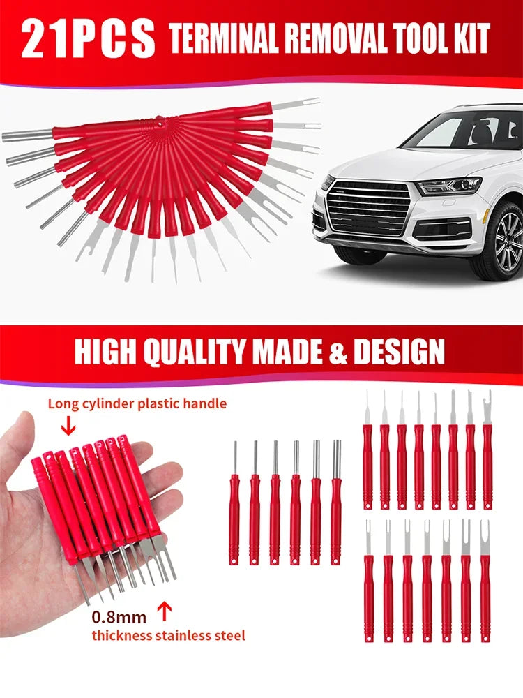 21Pcs Car Terminal Removal Tool Kit Auto Cable Plug Remove Puller Electrical Wire Crimp Connector Pin Extractor Disassembly Tool
