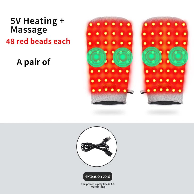 LED Red Light Glove 660nm & 850nm Red Light Vibration Massage for Wrist Fingers Hand Beauty Anti-fatigue