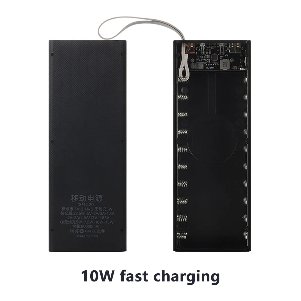 20*18650 Detachable Power Bank Case 22.5W PD QC3.0 Quick Wireless Charging DIY Shell With LED Lighting 18650 Battery Storage Box