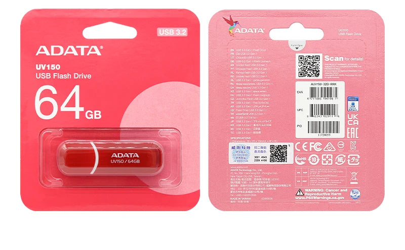 Oryginalny pendrive ADATA USB 3.2 Flash Drive UV150 32GB 64GB Czerwony Czarny Pamięć USB Wysokiej Jakości U Disk do komputera PC Smart TV