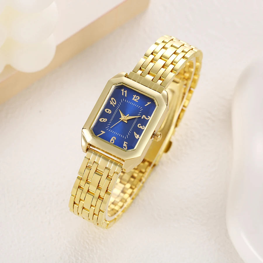 Fashionable and luxurious all-match rectangular dial alloy quartz watch for women, suitable for daily wear, Christmas gifts