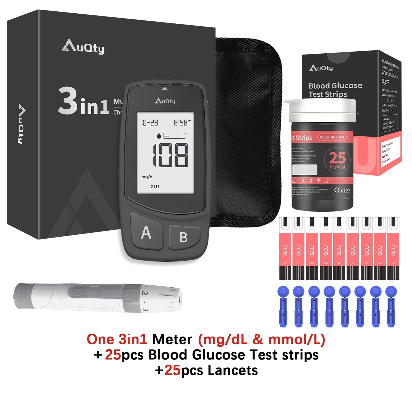 GUC 3in1 Multifunction Cholesterol Uric Acid Blood Glucose Meter Blood Sugar Test Strip Diabetes Glucometer Kit Gout Monitor