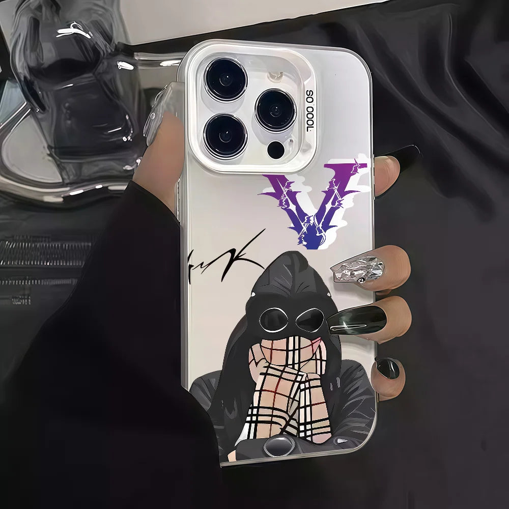 Fashion V-VRUNK phone case For iPhone 12 11 13 14 15 16 17 Max Pro Plus Mini Protective IMD Color Cover