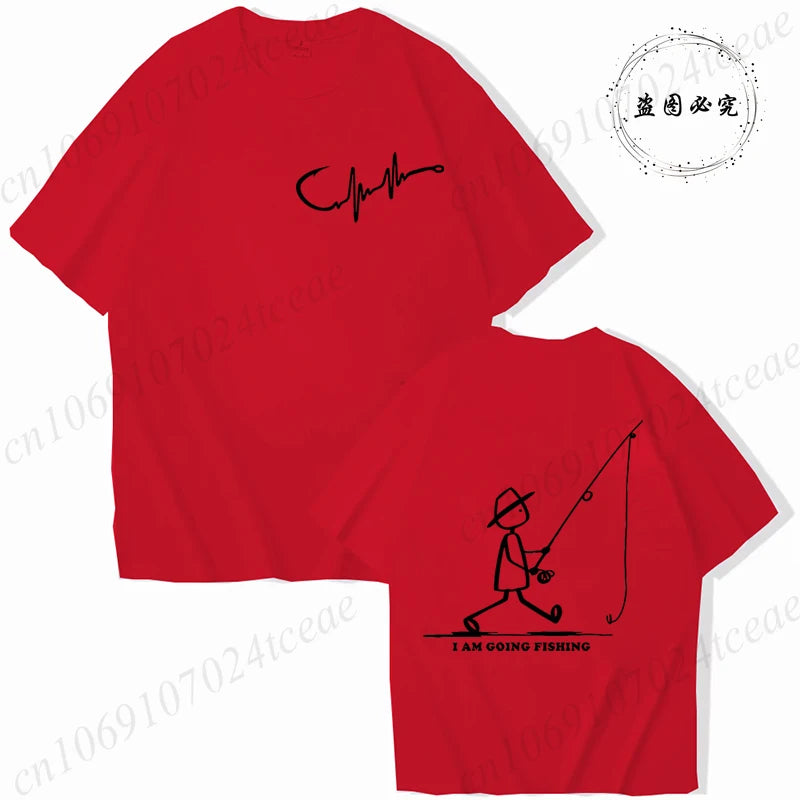 Men's Fishing Graphic T-shirt Black with Fisherman Front Back Print T-Shirts Summer Tee Fishing Trip Personality Male Tee Tops
