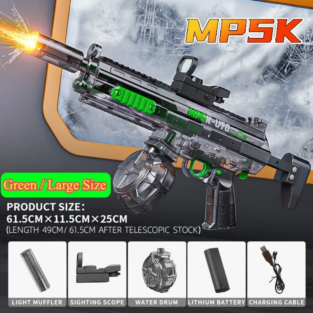 MP5K Full Automatic Water Gun Toy with Retractable Stock Linked Recoil Mechanism Water Pistol Summer Outdoor Beach Shooting Game
