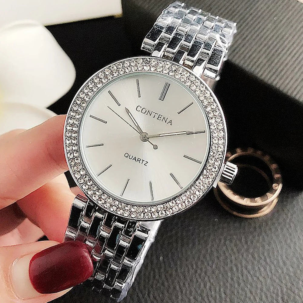 New Women's Watches Luxury Brand Contena Ladies Quartz Watch Full Stainless Steel Female Clock Wristwatches Gift Reloj Mujer