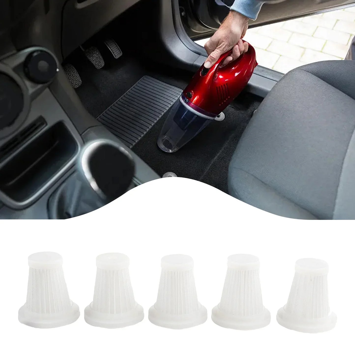 5pcs Car Vacuum Cleaner Filter Wireless Handheld Dust Collector Washable Air Filter Cartridge Repeatable Applicability Interior